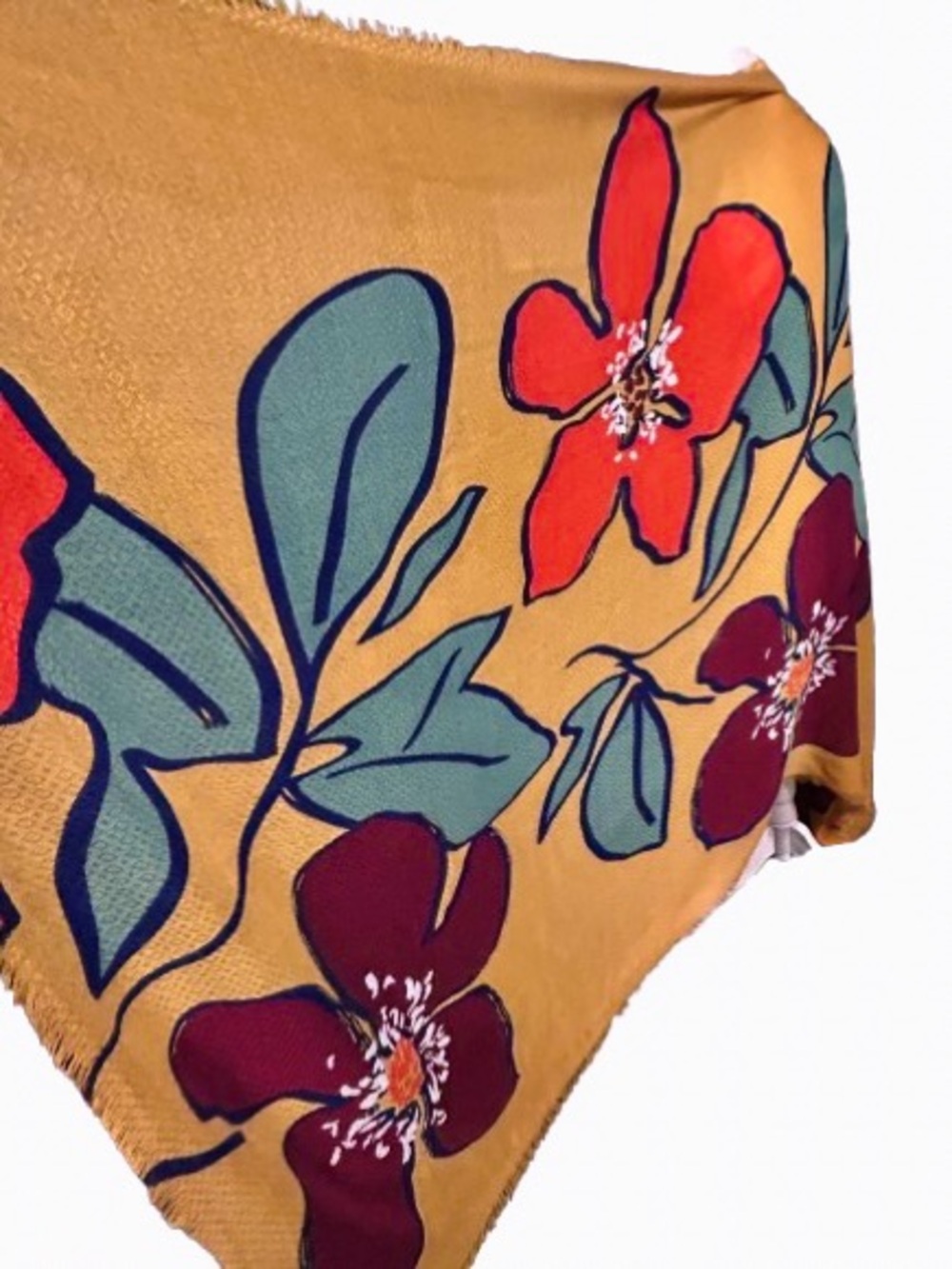 Vintage Large Y2K Scarf Floral Flowers 90’s Patterned Boho Yellow Gold Shawl